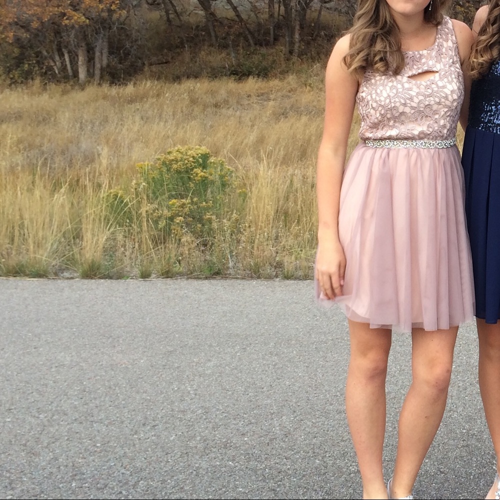 Blush Lace Embellished Homecoming Dress